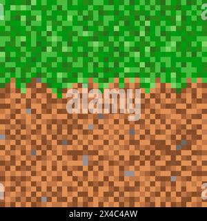 Grass with ground pixel pattern background Stock Vector