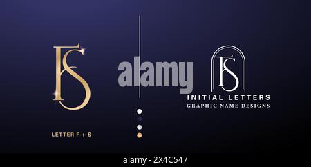 FS elegant monogram letter logo design. luxury gold letters with silver color isolated backgrounds for company and business, branding ads campaigns Stock Vector