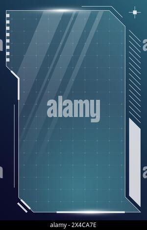 HUD digital futuristic user interface vertical frame. Sci Fi high tech screen. Gaming UI menu touching cyber monitoring dashboard panel. Cyberspace head-up display technology information vector sign Stock Vector