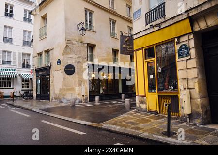 March 11, 2024. Rue de l'Abbaye, a commercial street in the 6th arrondissement of Paris, named after the Abbey of Saint-Germain-des-Prés. Stock Photo