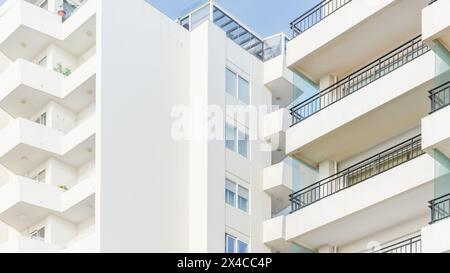 Povoa de Varzim, Porto, Portugal  - October 22, 2020: architecture detail of apartment buildings by the sea on an autumn day Stock Photo