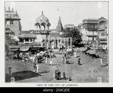 VIEW IN THE CITY OF JODHPUR. from the Article RAILWAY LOCATION AND SURVEYS IN RAJPUTANA, INDIA. By C. H. Croudace. from The Engineering Magazine Devoted to Industrial Progress Volume XVI October 1898 - March 1899 The Engineering Magazine Co Rājputana, meaning Land of the Rajputs, was a region in the Indian subcontinent that included mainly the present-day Indian state of Rajasthan, as well as parts of Madhya Pradesh and Gujarat, and some adjoining areas of Sindh in modern-day southern Pakistan. Stock Photo