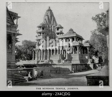 The Mundoor Temple Jodhpur from the Article RAILWAY LOCATION AND SURVEYS IN RAJPUTANA, INDIA. By C. H. Croudace. from The Engineering Magazine Devoted to Industrial Progress Volume XVI October 1898 - March 1899 The Engineering Magazine Co Rājputana, meaning Land of the Rajputs, was a region in the Indian subcontinent that included mainly the present-day Indian state of Rajasthan, as well as parts of Madhya Pradesh and Gujarat, and some adjoining areas of Sindh in modern-day southern Pakistan. Stock Photo