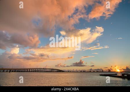 USA, Texas, Cameron County. South Padre Island, Port Isabel, South Padre Island Causeway, morning clouds. Stock Photo