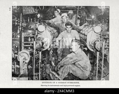 The interior of a German submarine showing its instruments and high-powered engines from ' German submarine activities on the Atlantic coast of the United States and Canada ' by United States. Office of Naval Records and Library Publication date 1920 Stock Photo