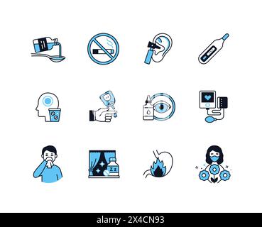 Health and bad habits - line design style icons set Stock Vector