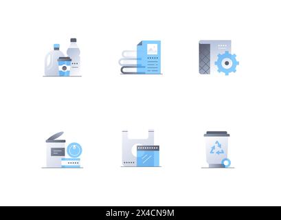 Garbage and waste sorting - flat design style icons set Stock Vector