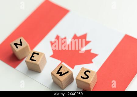 wooden cubes and country flag - 3D illustration. the word news and the flag of the European Union Stock Photo