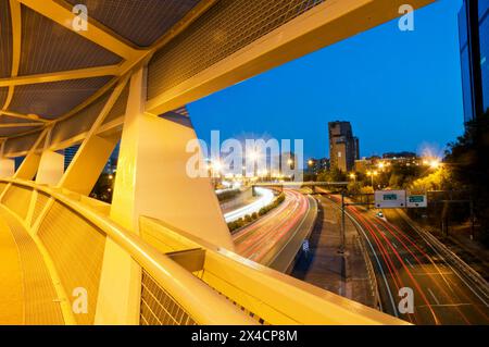 M-30 motorway from La Paloma bridge, night view. Madrid, Spain. Stock Photo