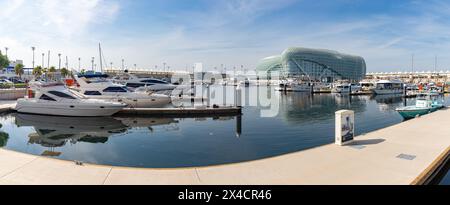 A picture the Yas Marina Abu Dhabi and the W Abu Dhabi - Yas Island Hotel. Stock Photo