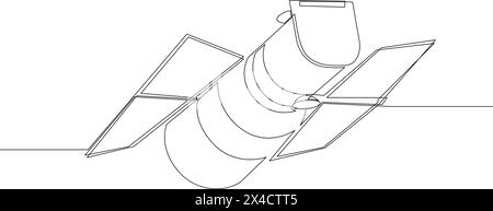 Continuous one line drawing of space orbital satellite. Single line vector illustration Stock Vector