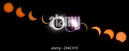 USA, Wyoming. Digital composite image of phases of total solar eclipse. Stock Photo