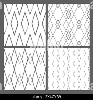 Argyle patterns from brush strokes. Set of vector diamond backgrounds Stock Vector
