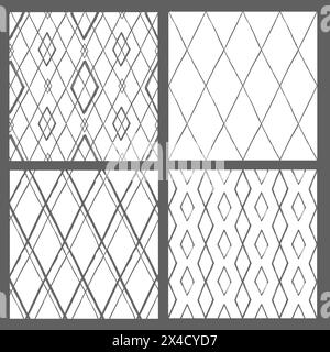 Argyle patterns from brush strokes. Set of vector diamond backgrounds Stock Vector