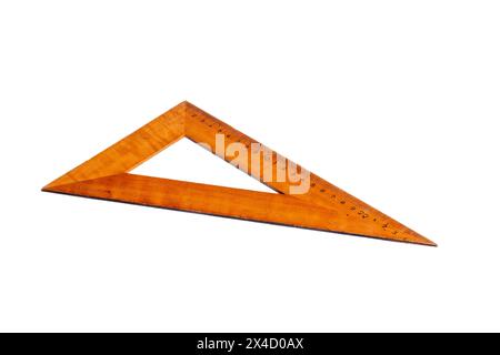 Vintage Wooden Triangle Ruler on White Background - Technical Drawing Tool Stock Photo