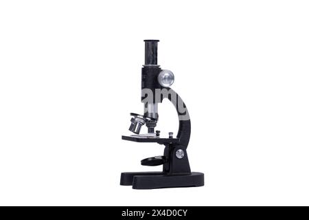 Vintage Basic Microscope - Retro Scientific Equipment on White Background Stock Photo