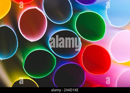 Colorful plastic drinking straws background. Closeup shot Stock Photo