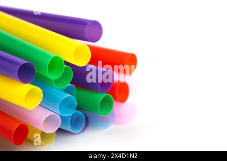 Colorful plastic drinking straws isolated on white background Stock Photo
