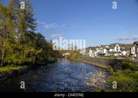 Spring, river Greta, Keswick town, Lake District National Park, Cumbria ...