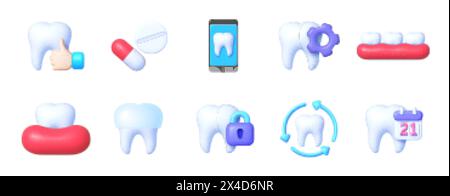3D dentistry icons for medical design. Dentistry icons in realistic style. Medical protection icons. White background. Vector illustration design Stock Vector