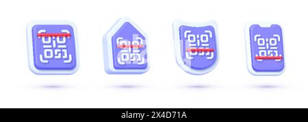 Qr code 3d set for concept design. Business concept barcode pictogram. Web design. Data technology. Vector isolated illustration Stock Vector