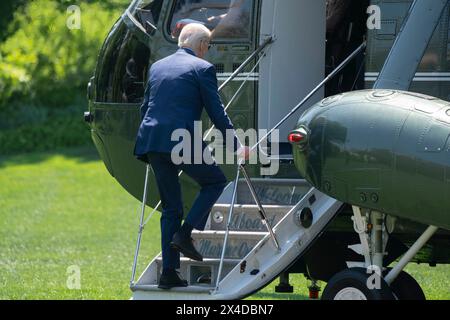 Washington, United States. 01st Apr, 2024. United States President Joe Biden boards Marine One as he departs the White House in Washington, DC, headed to North Carolina, to pay his respects to the law enforcement officers killed and wounded recently in the line of duty in Charlotte and then make remarks on infrastructure in Wilmington, May 2, 2024. Credit: Chris Kleponis/Pool via CNP Credit: Abaca Press/Alamy Live News Stock Photo