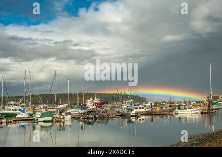 Canada, British Columbia, Inside Passage. Rainbow and Port McNeil marina. Stock Photo