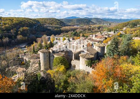 View over the roofs of the village of Vogüé. Ranked among the association Les Plus Beaux Villages de France. Stock Photo