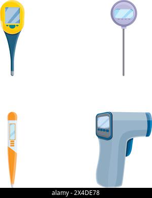 Electronic thermometer icons set cartoon vector. Various type of thermometer. Measuring device Stock Vector