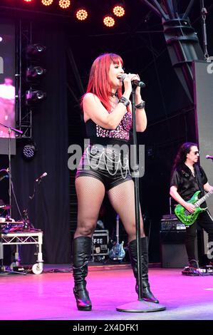 Female lead singer on Fremont street in Las Vegas. Stock Photo