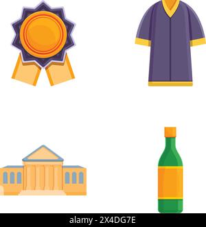 Graduation icons set cartoon vector. Attribute of educational process. Learning concept Stock Vector