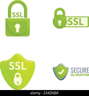 Ssl secure icons set cartoon vector. Secure sockets layer certificate. Secure online payment Stock Vector