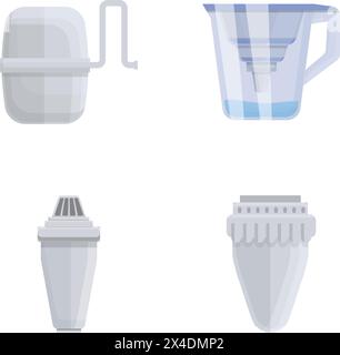 Aqua filter icons set cartoon vector. Water purification and filtration ...