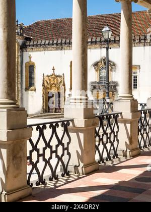 Door of Saint Michael's Chapel as seen from the hallway of the Faculty of Law in Coimbra University. Stock Photo