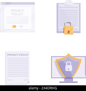 Privacy policy icons set cartoon vector. Gdpr safety. Europe standard Stock Vector