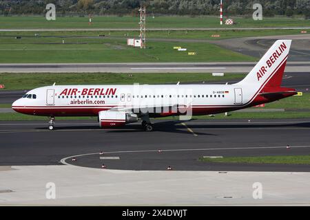 German Air Berlin Airbus A320-200 with registration D-ABDB on taxiway at Dusseldorf Airport Stock Photo