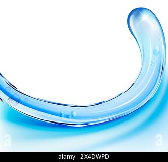 Gel splash with water effect in a curve and a drop at the end with shine. Background for text with illustration in blue color Stock Photo