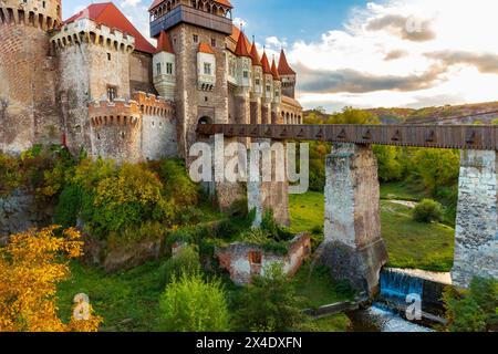 Romania, Hunedoara. Corvin Castle, Gothic-Renaissance castle, one of the largest castles in Europe. Stock Photo