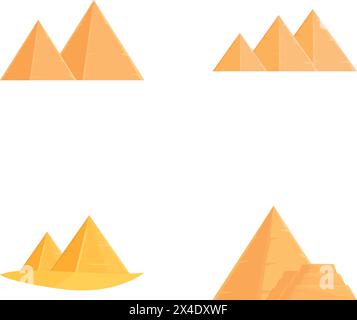 Pyramid egypt icons set cartoon vector. Ancient pharaoh tomb in africa. Architecture monument Stock Vector