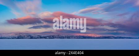 Landscape view of frozen Tornetrask Lake in Abisko National Park, Sweden. Stock Photo