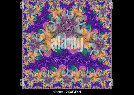 Multi-colored skeleton leaves arranged on black background Stock Photo