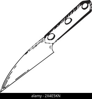 Kitchen knife. Kitchen equipment rendered in vector. Kitchen knife with a wide blade and handle drawn with a black outline. Suitable for kitchen Stock Vector