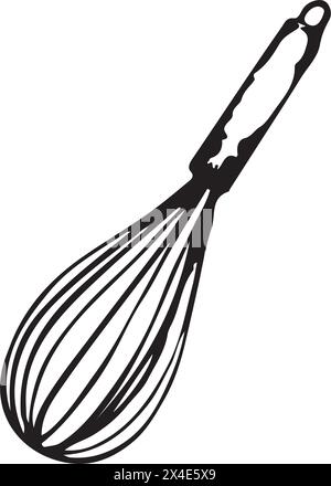 Whisk. Kitchen equipment rendered in vector. A whisk for beating dough and cream, drawn with a black outline for mixing. Suitable for kitchen design. Stock Vector