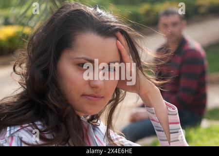 young european woman and partner having an argument Stock Photo