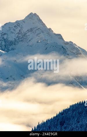 USA, Alaska, Chilkat River Valley. Mountain landscape in winter. Stock Photo