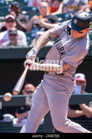 Baltimore, USA. 02nd May, 2024. BALTIMORE, MD - MAY 02: New York Yankees left fielder Alex Verdugo (24) at bat during a MLB game between the Baltimore Orioles and the New York Yankees, on May 02, 2024, at Orioles Park at Camden Yards, in Baltimore, Maryland. (Photo by Tony Quinn/SipaUSA) Credit: Sipa USA/Alamy Live News Stock Photo