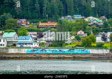 USA, Alaska, Tongass National Forest. Town of Wrangell next to ocean inlet. Stock Photo