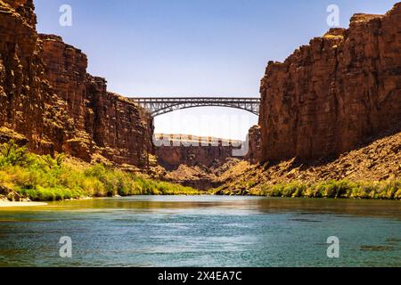 USA, Arizona, Marble Canyon. Navajo Bridge spans Colorado River. Stock Photo