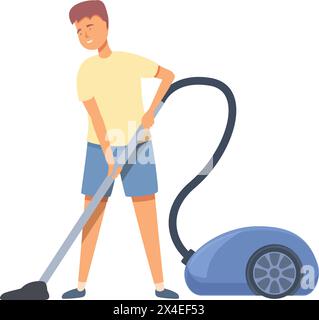 Boy cleaning with vacuum cleaner icon cartoon vector. Room work. Home ...