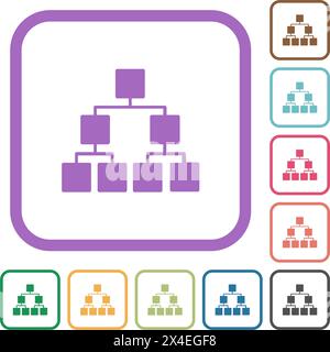 Organizational chart down solid simple icons in color rounded square frames on white background Stock Vector